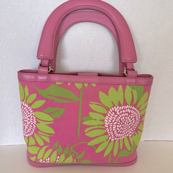 RARE!  Lilly Pulitzer Small Tote Hit Pink Sunflower Pattern-Circa 1990’s - Picture 4 of 16